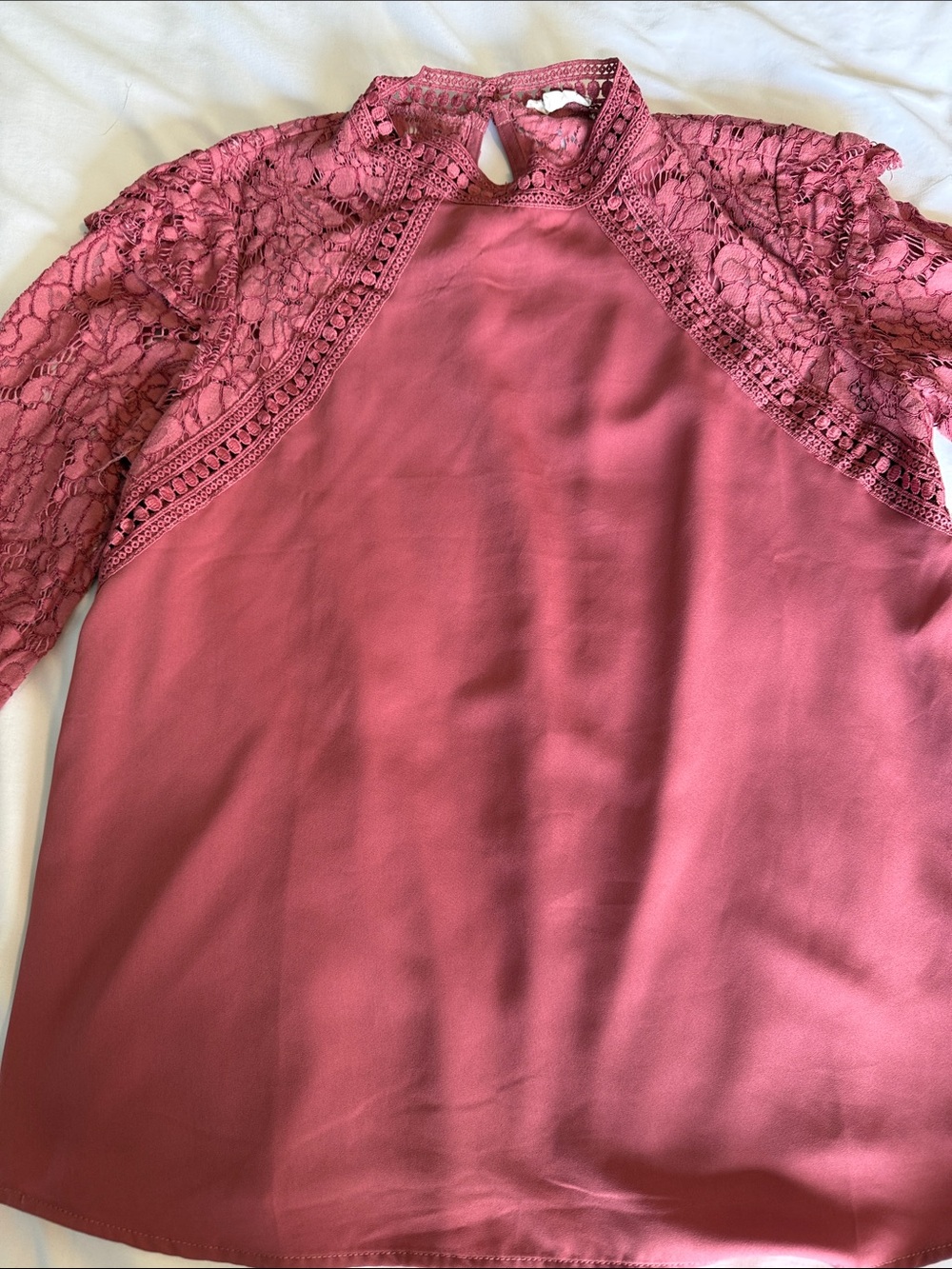 Promesa Rose Lace Yoke High-Neck Blouse L